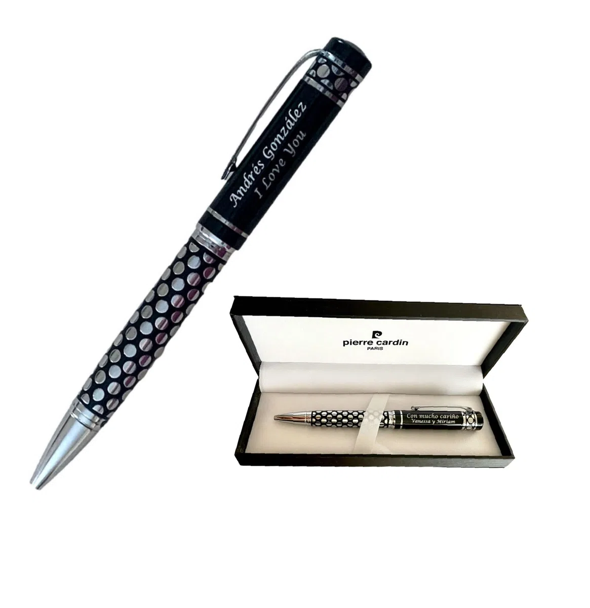 regalo grabado - Bolígrafo Fashion Pierre Cardín Personalizado | Grabado Texto en 2 Líneas | Regalo para Aniversario y Cumpleaños | Diseño Vanguardista | Estuche Elegante | (Negro)