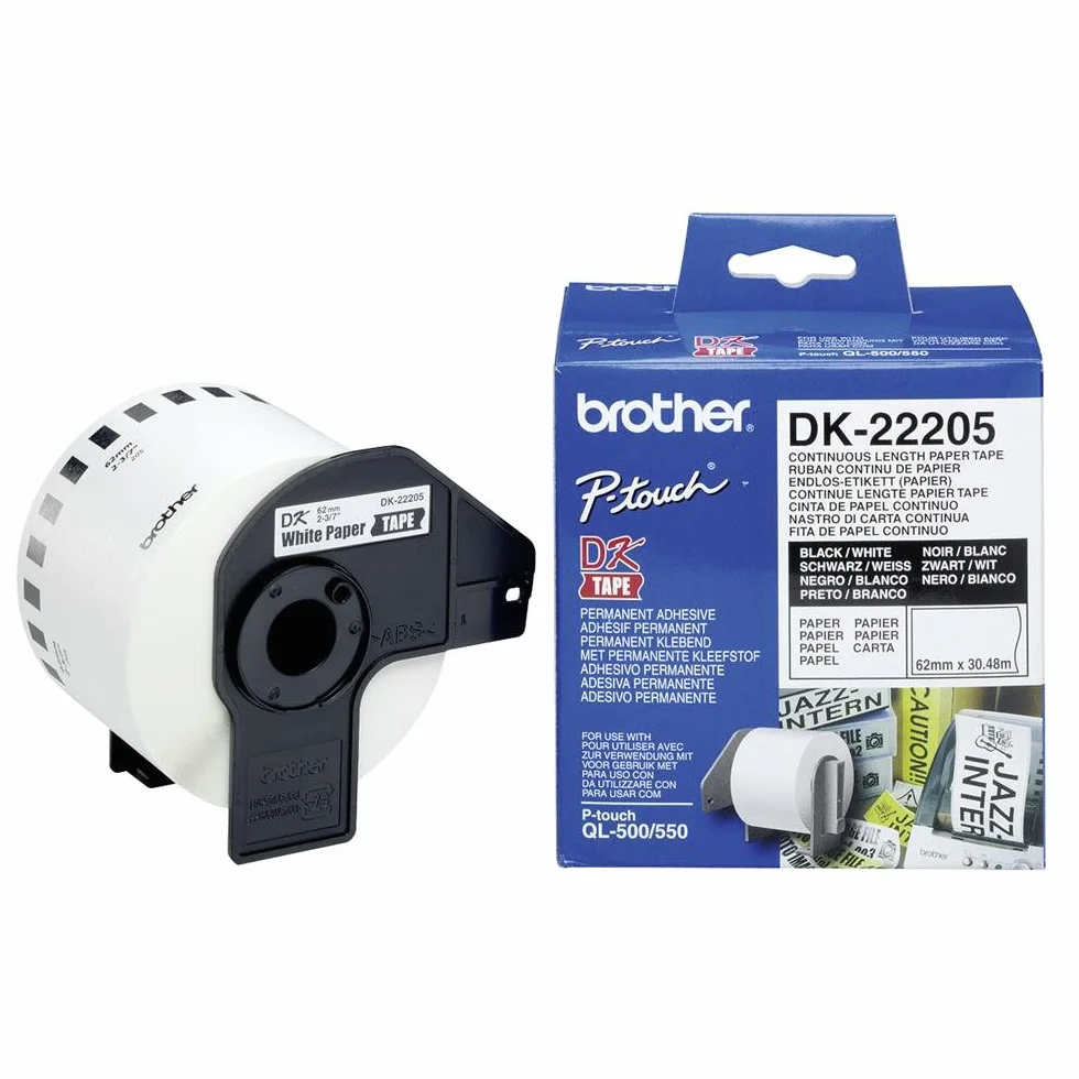 Brother DK22205, Cinta Continua de Papel Térmico (Blanca), Ancho: 62 mm, Longitud: 30,48 m