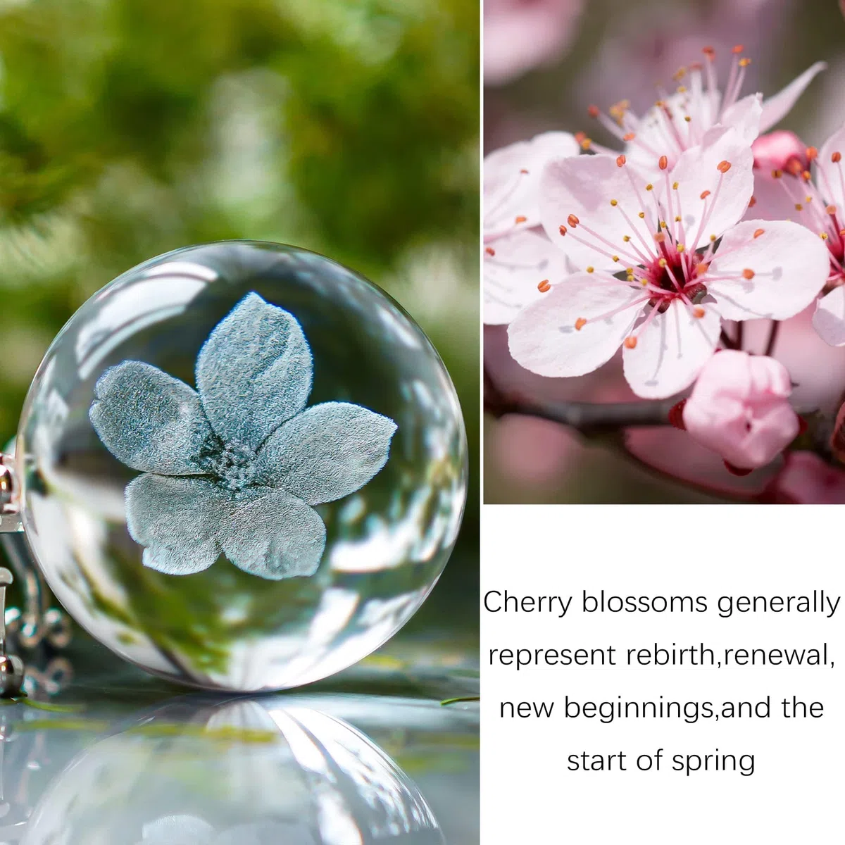 HDCRYSTALGIFTS Figura de bola de cristal de flores 3D de 60 mm, regalos para mujeres y hombres, bola de cristal grabada con láser de cerezo, flor de cerezo, bola de cristal Sakura con soporte