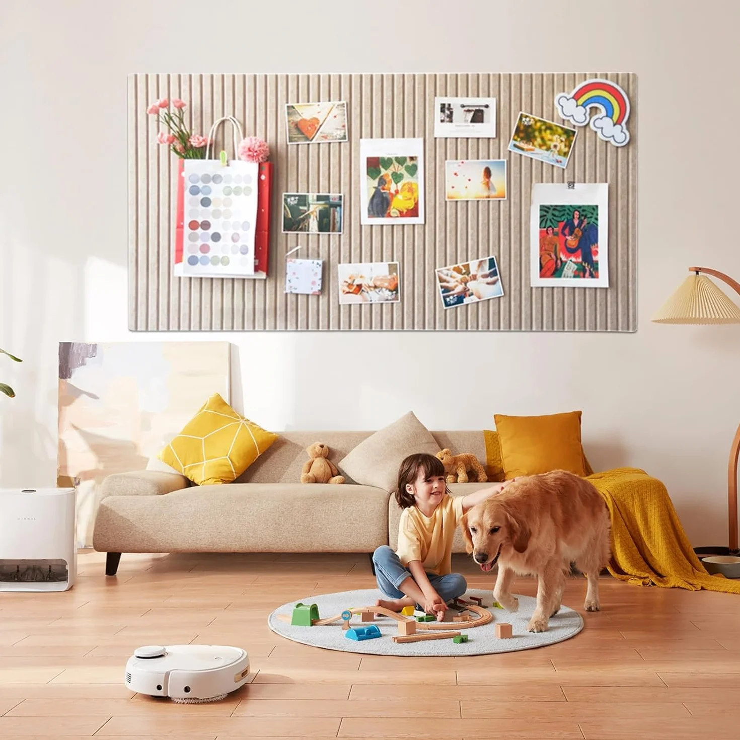 MEISO Corcho Pared Autoadhesivo 60 x 40 cm, Tablero de Corcho, Tablón de Anuncios de Corcho con 25 Chinchetas, Tablón de Fieltro para Colgar Fotos Notas de Oficina Decoración del Hogar