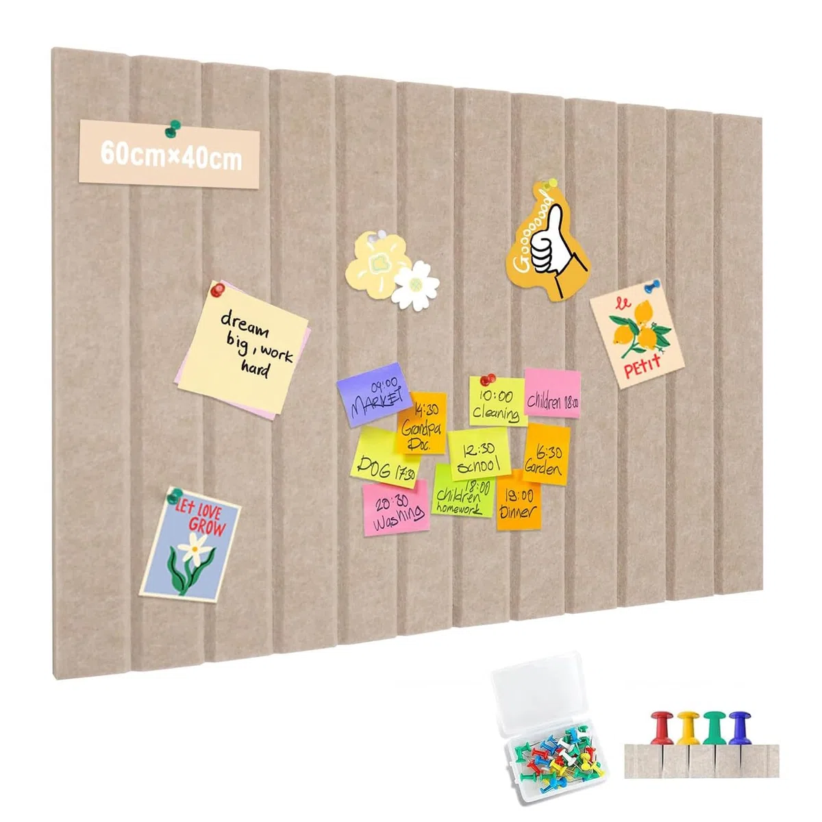 MEISO Corcho Pared Autoadhesivo 60 x 40 cm, Tablero de Corcho, Tablón de Anuncios de Corcho con 25 Chinchetas, Tablón de Fieltro para Colgar Fotos Notas de Oficina Decoración del Hogar