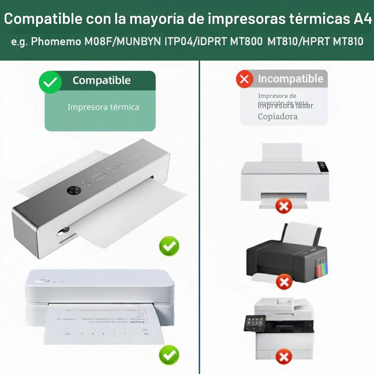 200 Hojas de Papel Térmico A4 - Papel Térmico para Impresora, 210 x 297 mm, 70 g/m² Pulpa de Madera Pura, Sin BPA, Compatible con la Mayoría de Impresoras Térmicas A4, para Impresión Continua