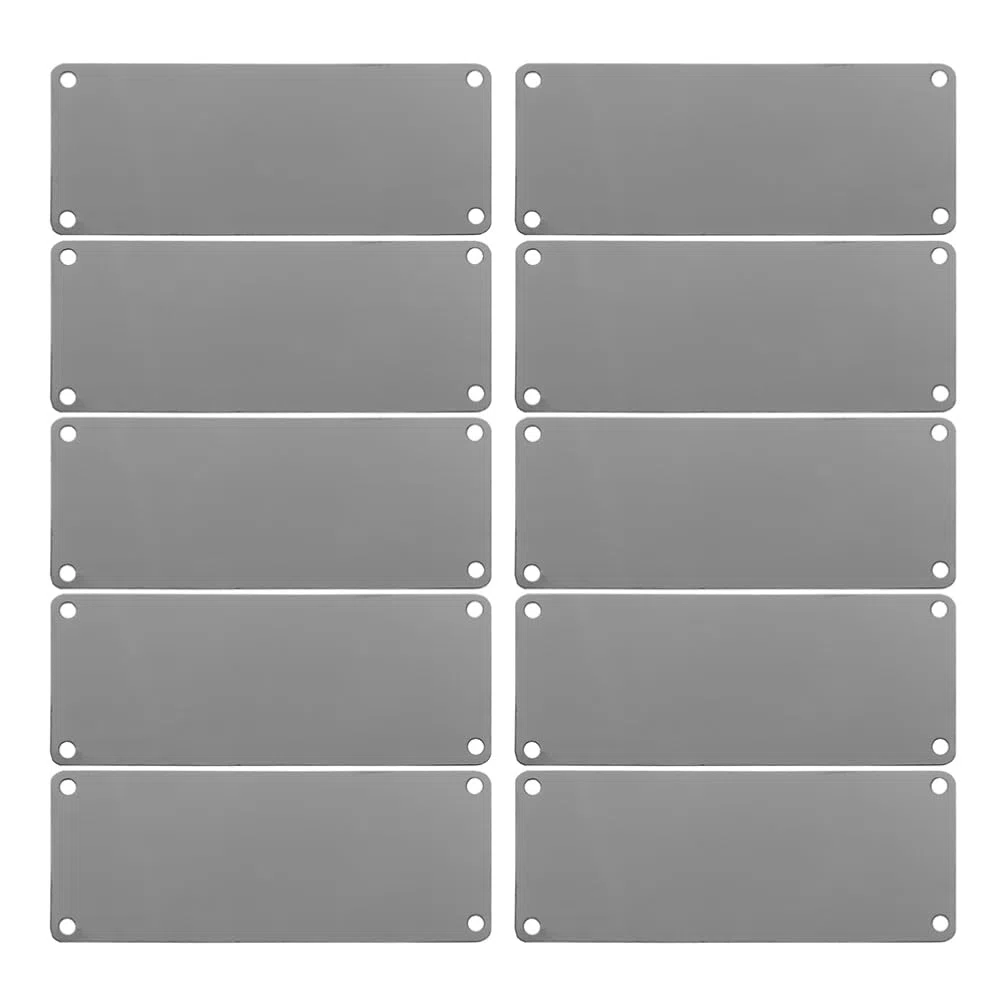 Healifty 10 placas de metal con nombre en blanco, pared de acero inoxidable con cuatro agujeros para signos en blanco en casa, oficina, negocios