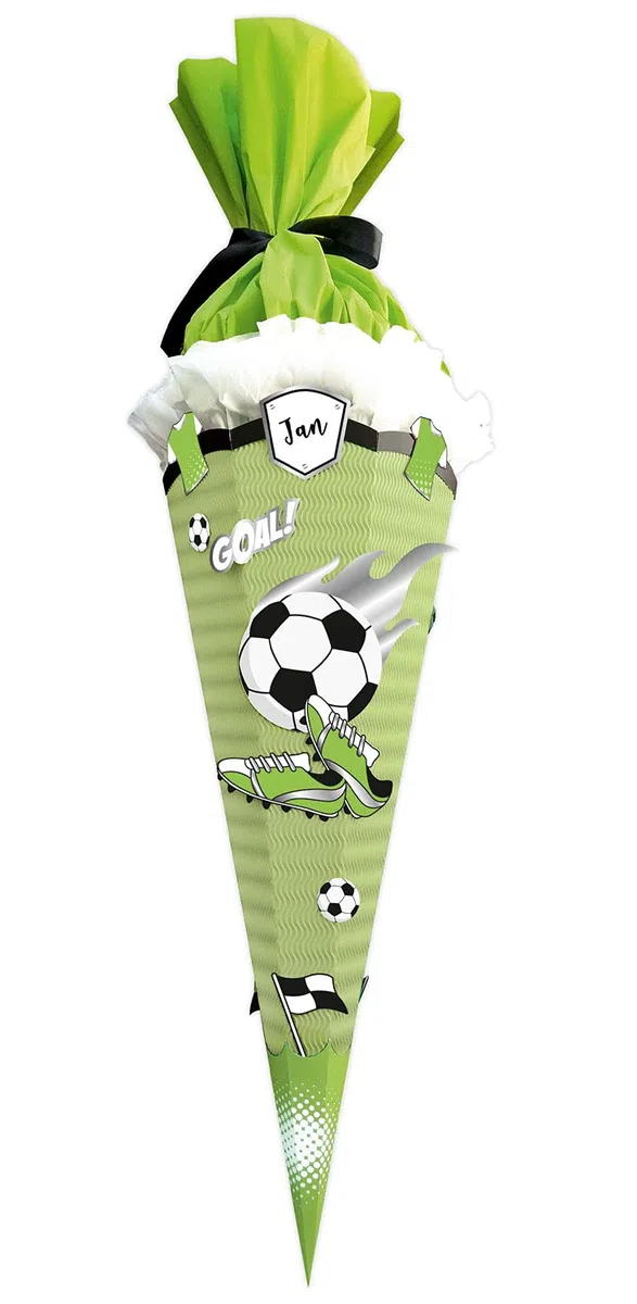 Ursus 9870019 Easy Line - Juego de manualidades para conos escolares (6 esquinas, cartón de color 3D precortado, 260 g/m², 68 cm de diámetro, 20 cm de diámetro), diseño de balón de fútbol, color gris