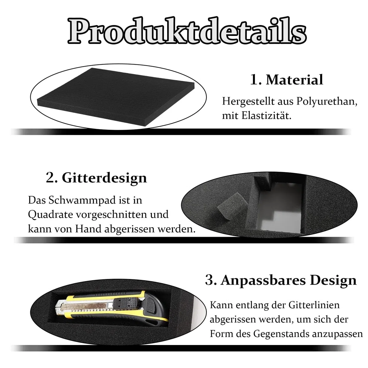 Espuma para Herramientas, 4 Piezas 400 x 300 x 25 mm Espuma de Cuadrícula, Gomaespuma, Insertos de Espumas para Cajas, para Forrar Cajas de Modelos, Negro