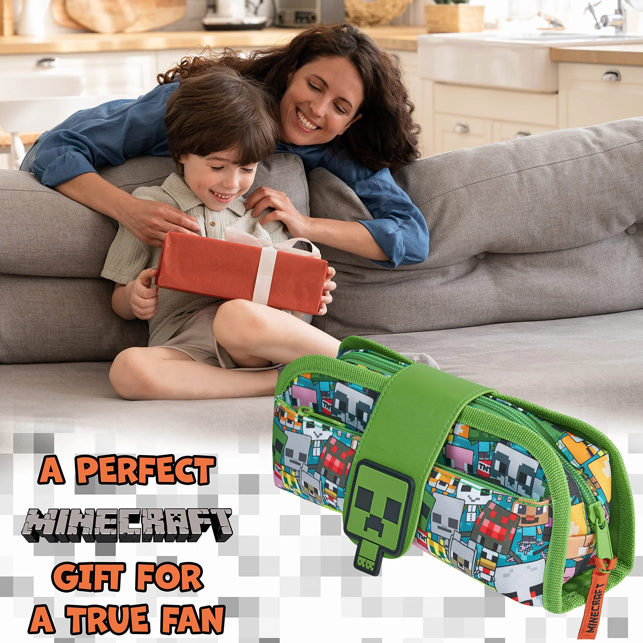 Minecraft Estuche Escolar Niño Niña Gamer Estuches Escolares 2 in 1 con Compartimento y Estuche Cremallera Desmontable