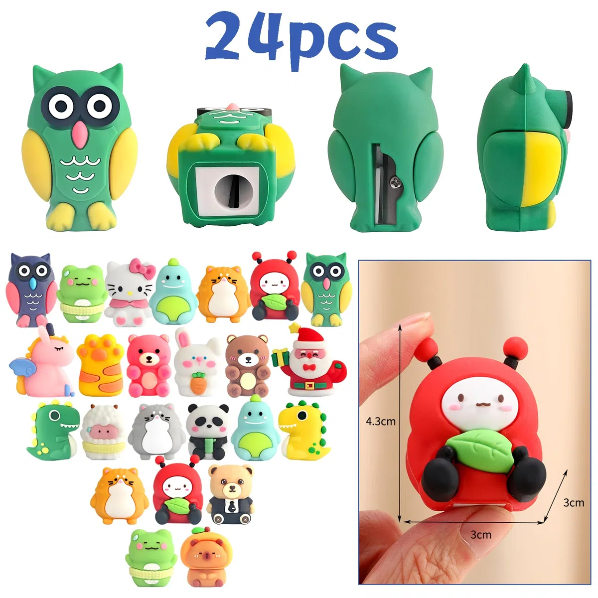 24 sacapuntas bonitos, sacapuntas manual con dibujos animados, material escolar, premios para el aula
