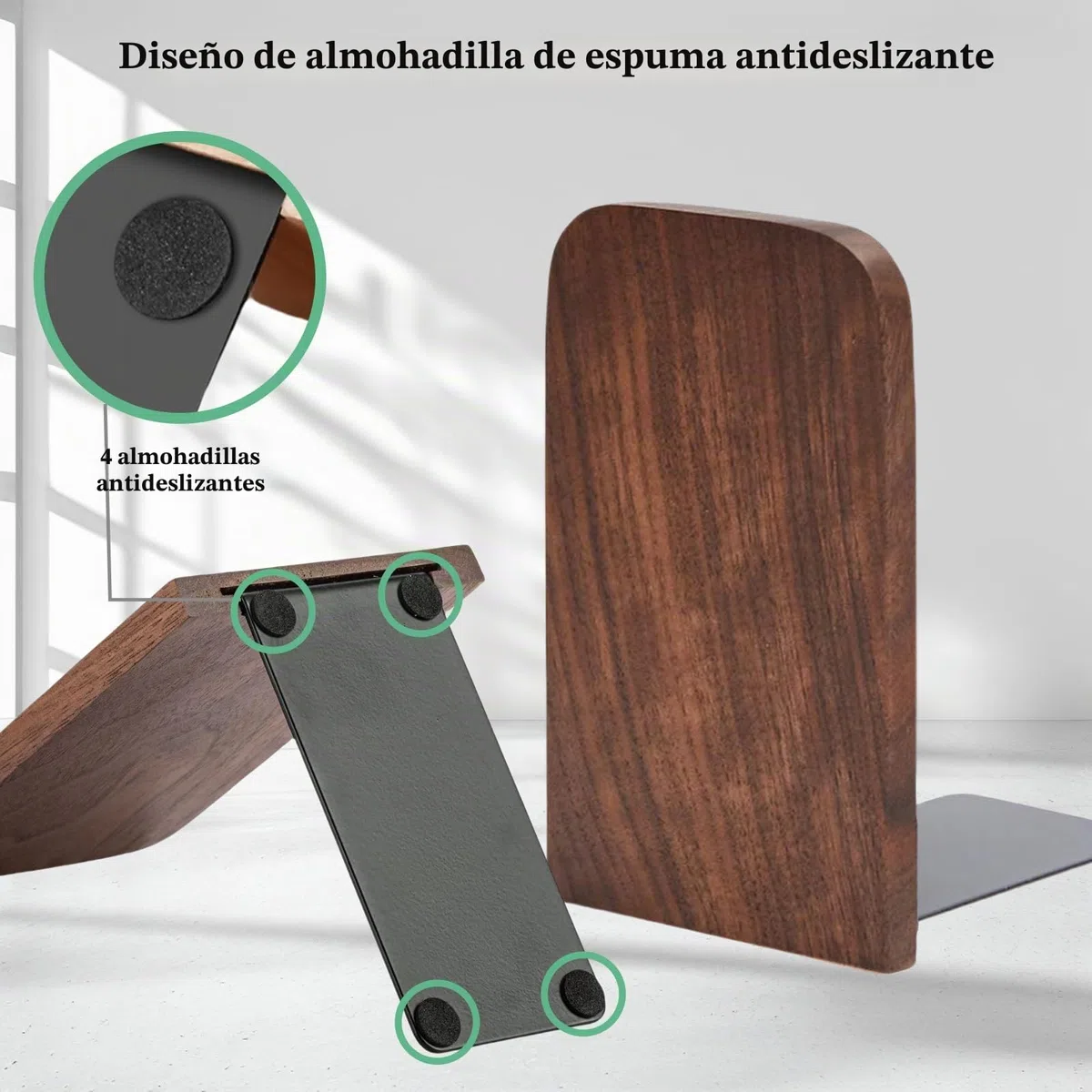Sujetalibros de Madera 2 Piezas (1 par)- Sujeta Libros - 17 x 12 x 10,5 cm (Madera de Nogal-a, 17 x 12 x 10,5 cm)