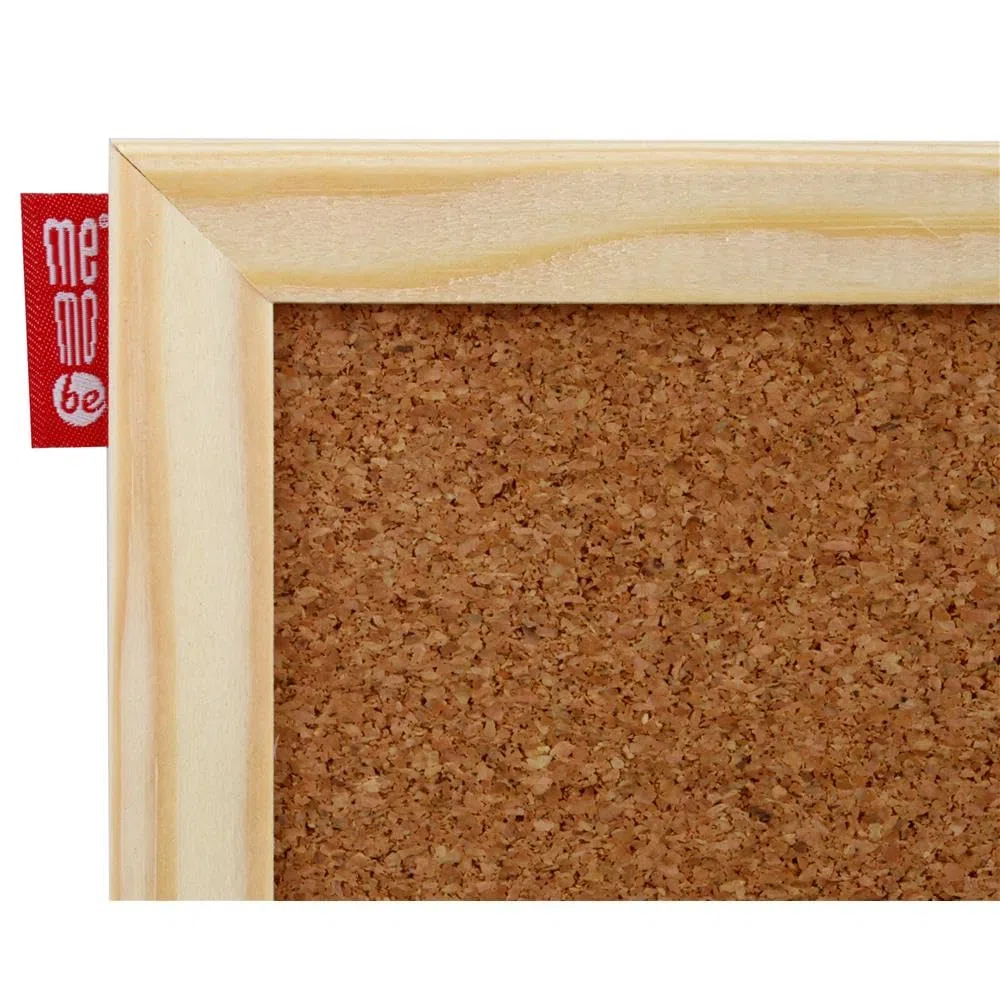 Memobe Tablón de Anuncios de Corcho 30 x 21 cm - Marco de Madera - Placa para Colgar Fotos, Notas - Superficie Natural - Pared de Corcho