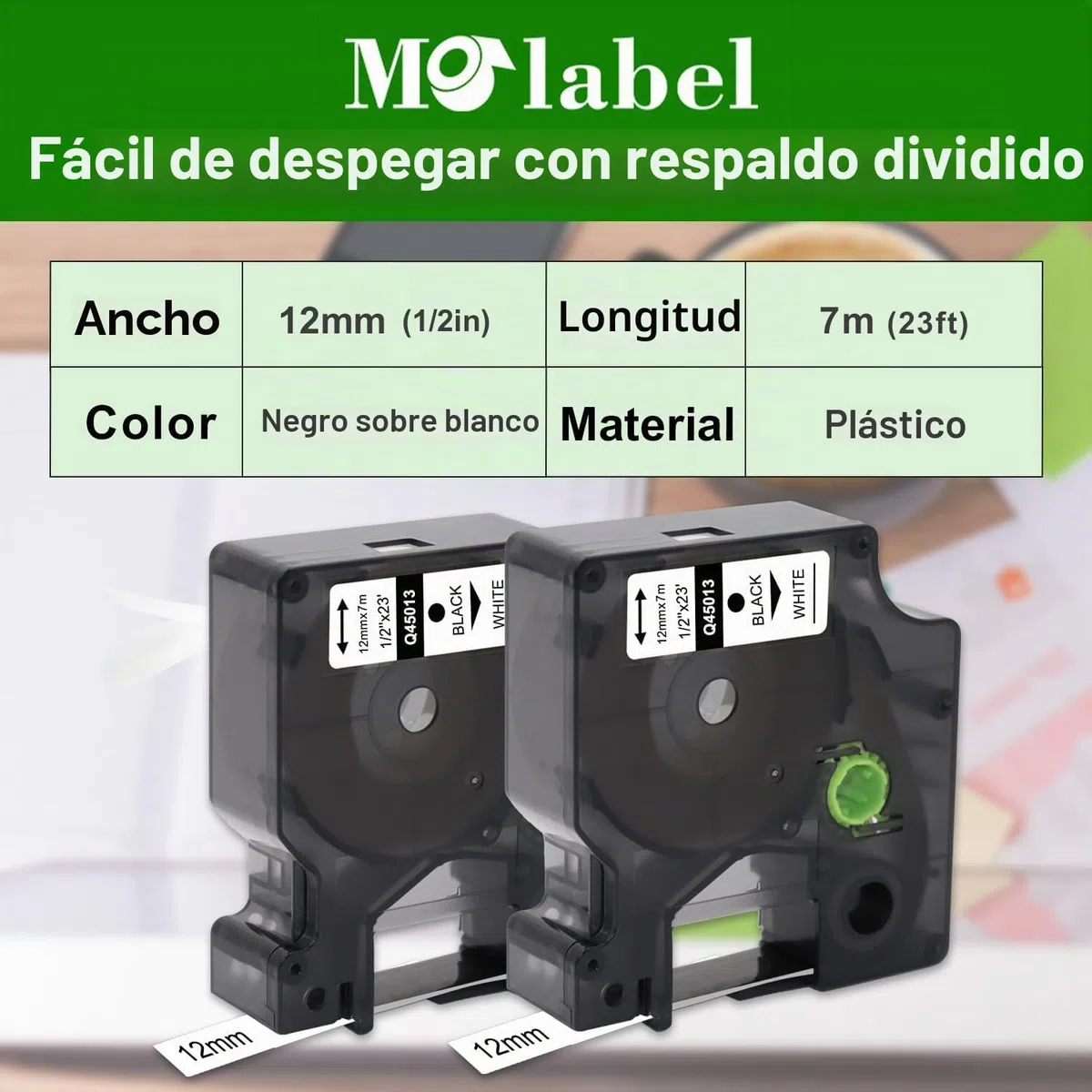 45013, paquete de 5 unidades, son etiquetas Dymo D1 45013s de 12 mm x 7 m, con fondo blanco y letras negras. Son compatibles con Dymo LabelManager 160, 210D, LM280 y 420P.