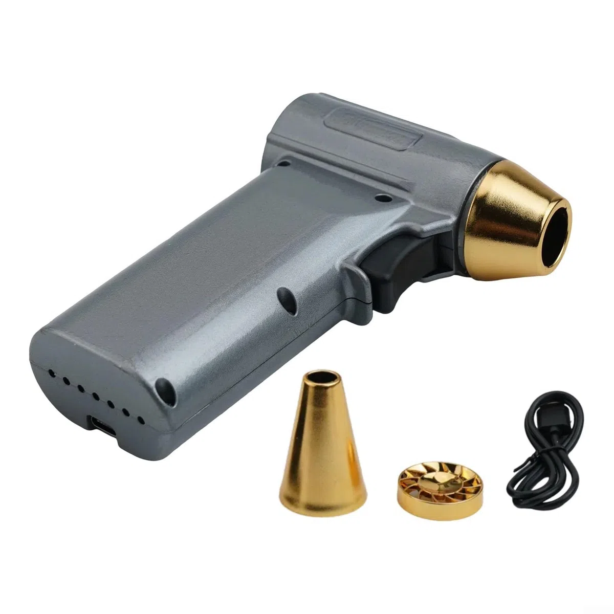 Plumero de aire eléctrico de 130000 rpm, soplador de 200 W para motor sin escobillas, mano de 52 m/s para limpieza de teclado de coche, soplador de hojas recargable USB-C, negro (plata)