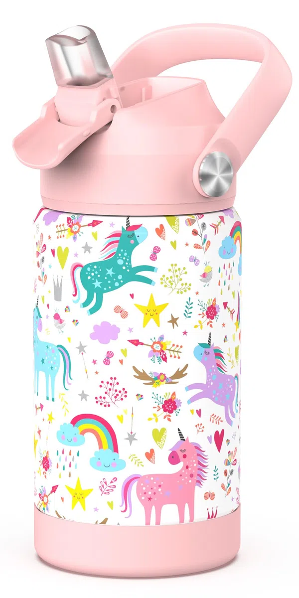 Botella De Agua Potable Botella De Agua Térmica De Pajita De Acero Inoxidable Botella Térmica De 350 Ml Sin Bpa A Prueba De Fugas, Adecuada Para Escuelas, Deportes, Niños （Unicornio）