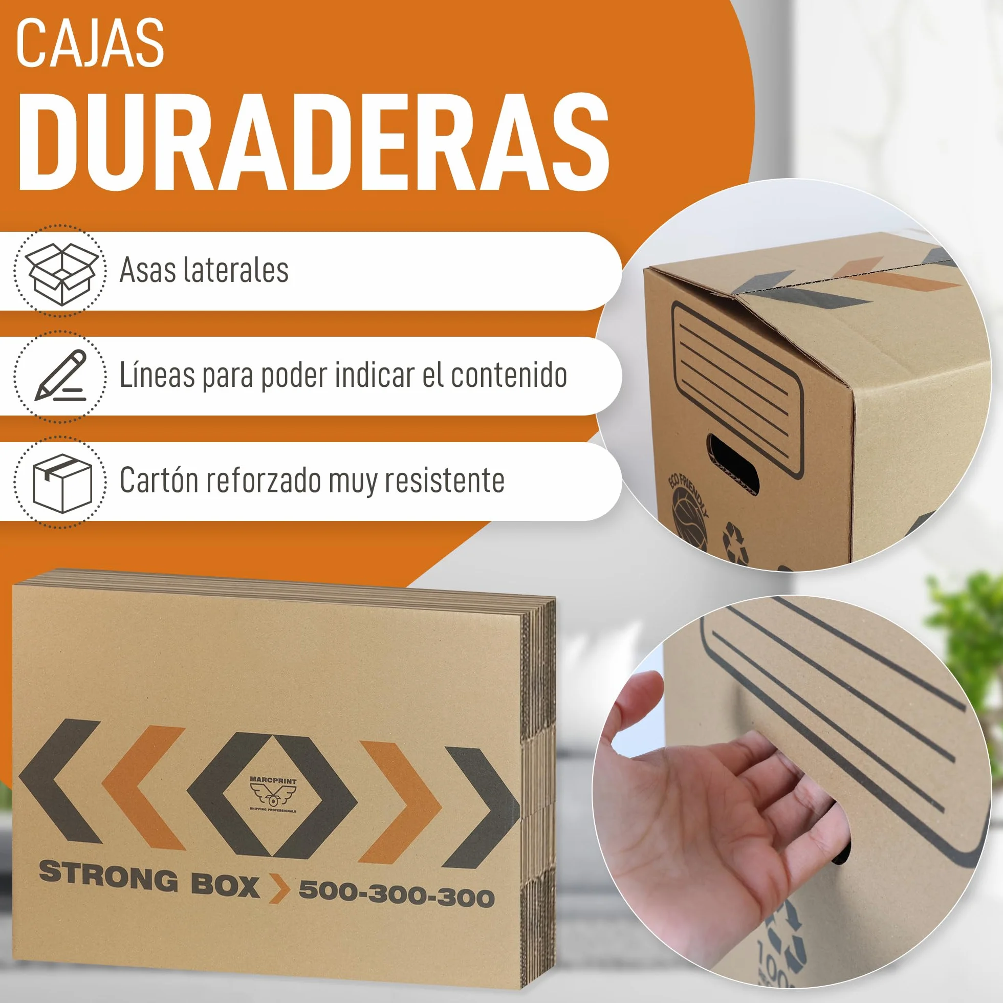 Cajas Mudanza Talla L 45 Litros 50x30x30cm Reforzadas Carton FSC Reutilizables