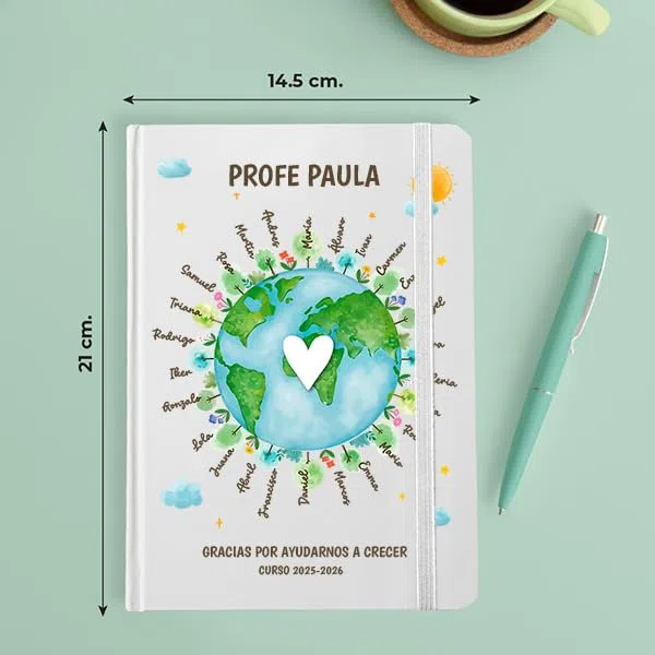 Transparent Gift Libreta Planeta Personalizada para Profesores. Cuaderno con Nombres de Alumnos. Regalos Originales Fin de Curso. Regalos Personalizados para Profesores y Profesoras.
