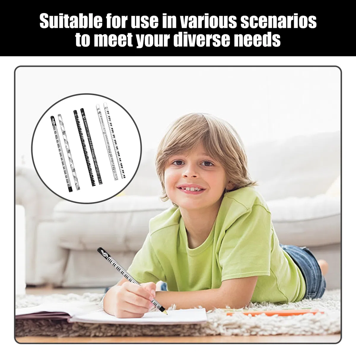 6 Lápices De Notas Musicales, Lápices De Pintura Creativos, Lisos Y Duraderos, Regalos para Recompensar A Los Estudiantes, Papelería Escolar(Blanco Y Negro).