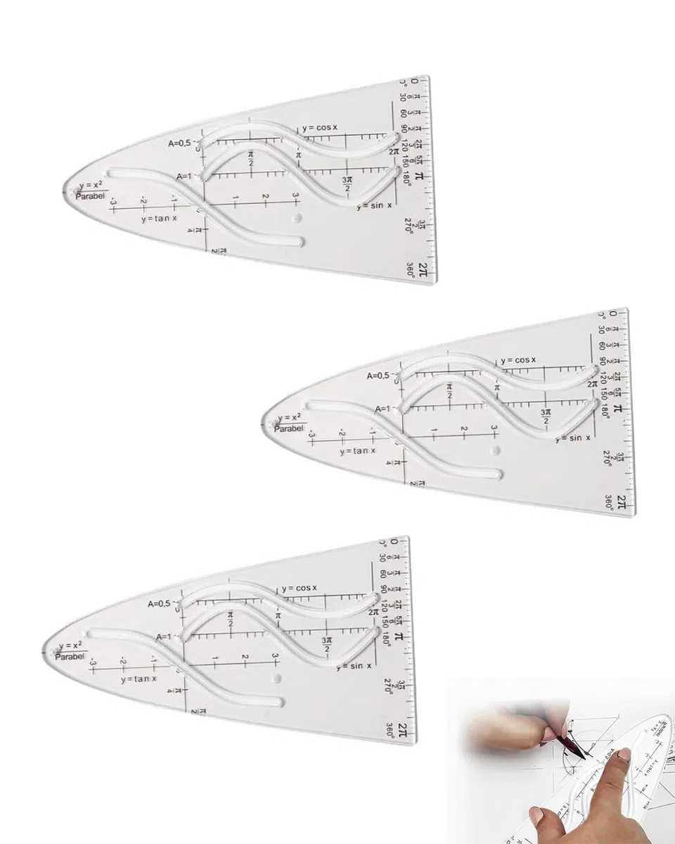 3 pcs plantilla parabólica matemáticas, plantilla curva, regla parabólica, plantilla de dibujo parabólico, curva geométrica plantilla regla para estudiantes, oficina, diseñadores de dibujo