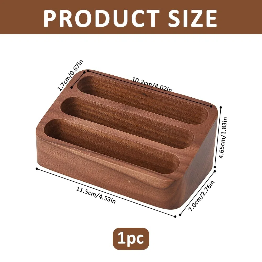 SUPERFINDINGS Soporte de madera para tarjetas de visita con 3 ranuras, organizador de tarjetas de visita múltiple, 115 x 70 x 46,5 mm, madera de haya natural, estante de exhibición de escritorio para