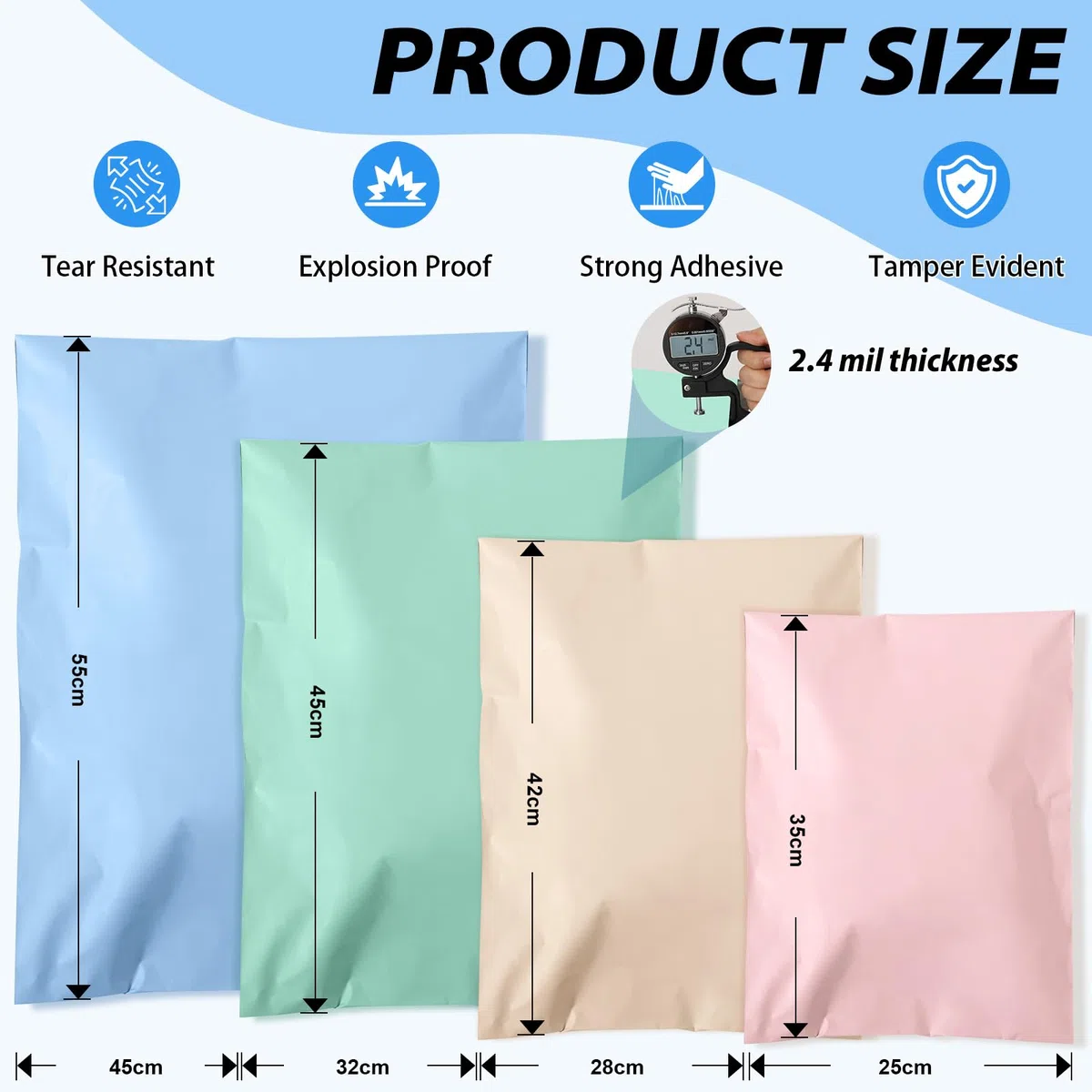 40 Piezas Bolsas Envio Vinted, Bolsas para Envíos, Impermeables Bolsas de Envio, Sobres Envios Vinted para Pequeñas Empresas (Rosa 25x35cm, Amarillo 28x42cm, Verde 32x45cm, Azul 45x55cm)