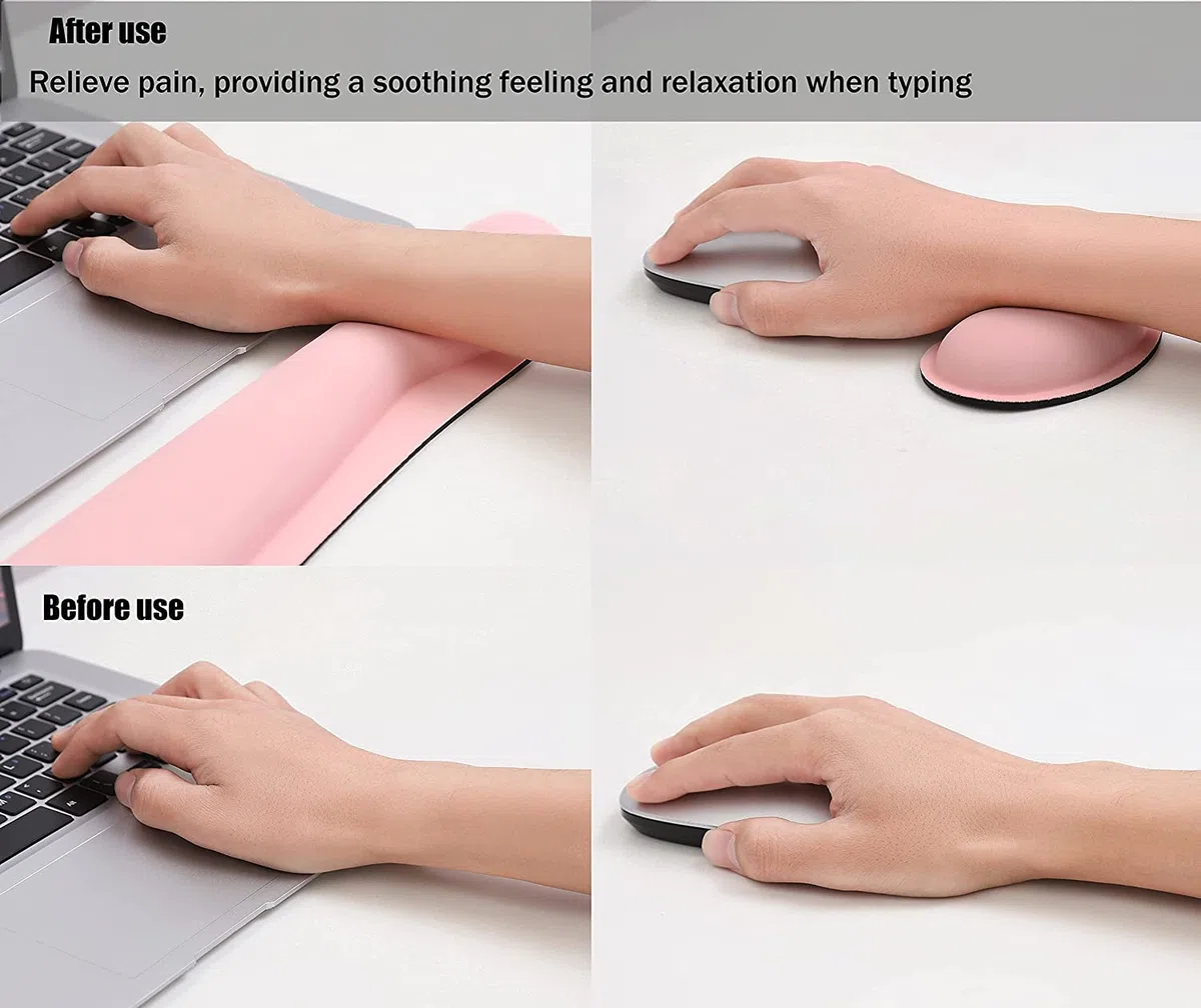 Reposamuñecas para Teclado y Ratón, Almohadilla Reposamuñecas de Espuma Memoria Antideslizante Espuma de Memoria Apoyo Muñeca para Ordenador, Notebook, Laptop (Rosado)