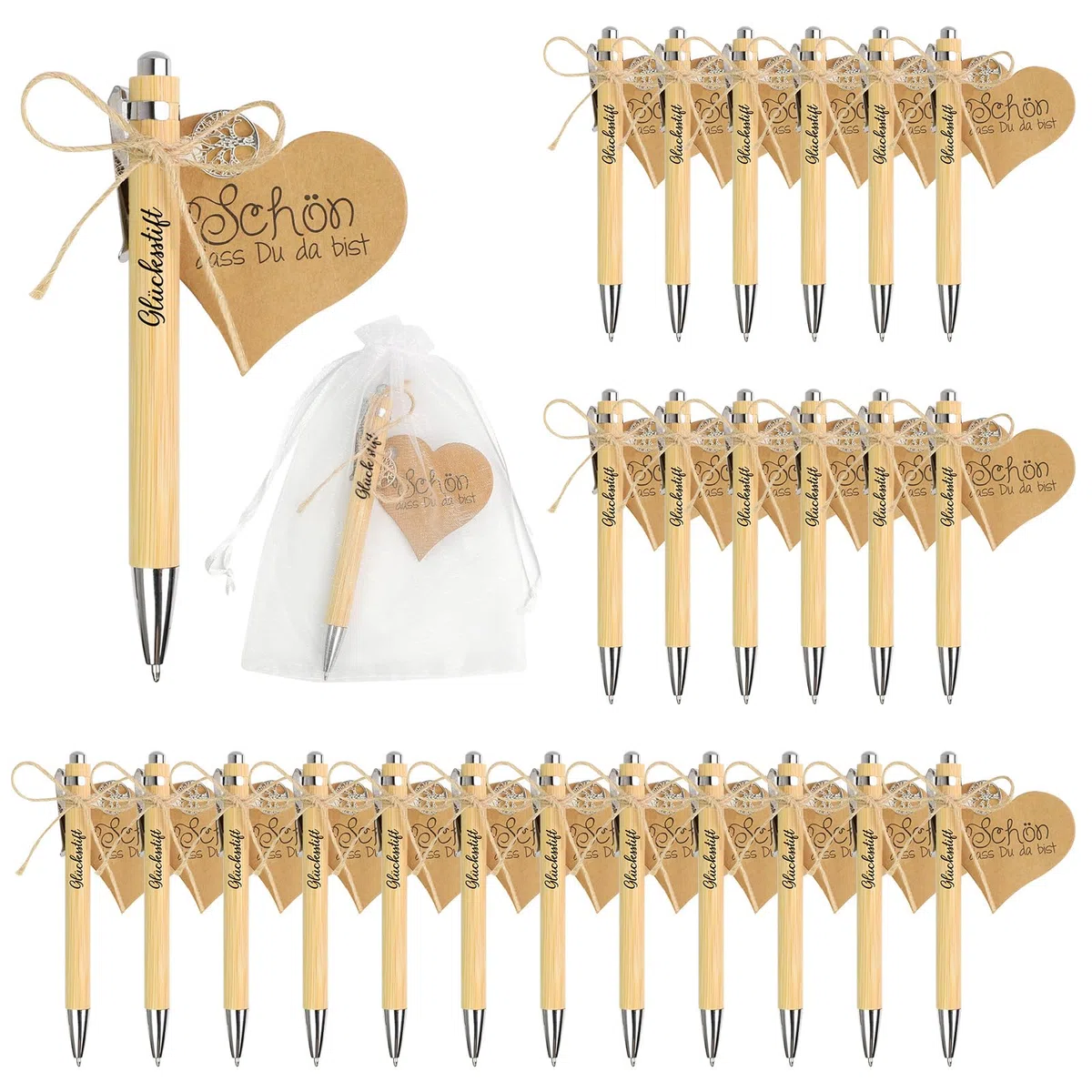 24 sets de bolígrafos de madera de la suerte, bolígrafos regalos de madera, bolígrafos motivadores de agradecimiento, regalo de despedida colegas, regalo de agradecimiento, regalo para colegas