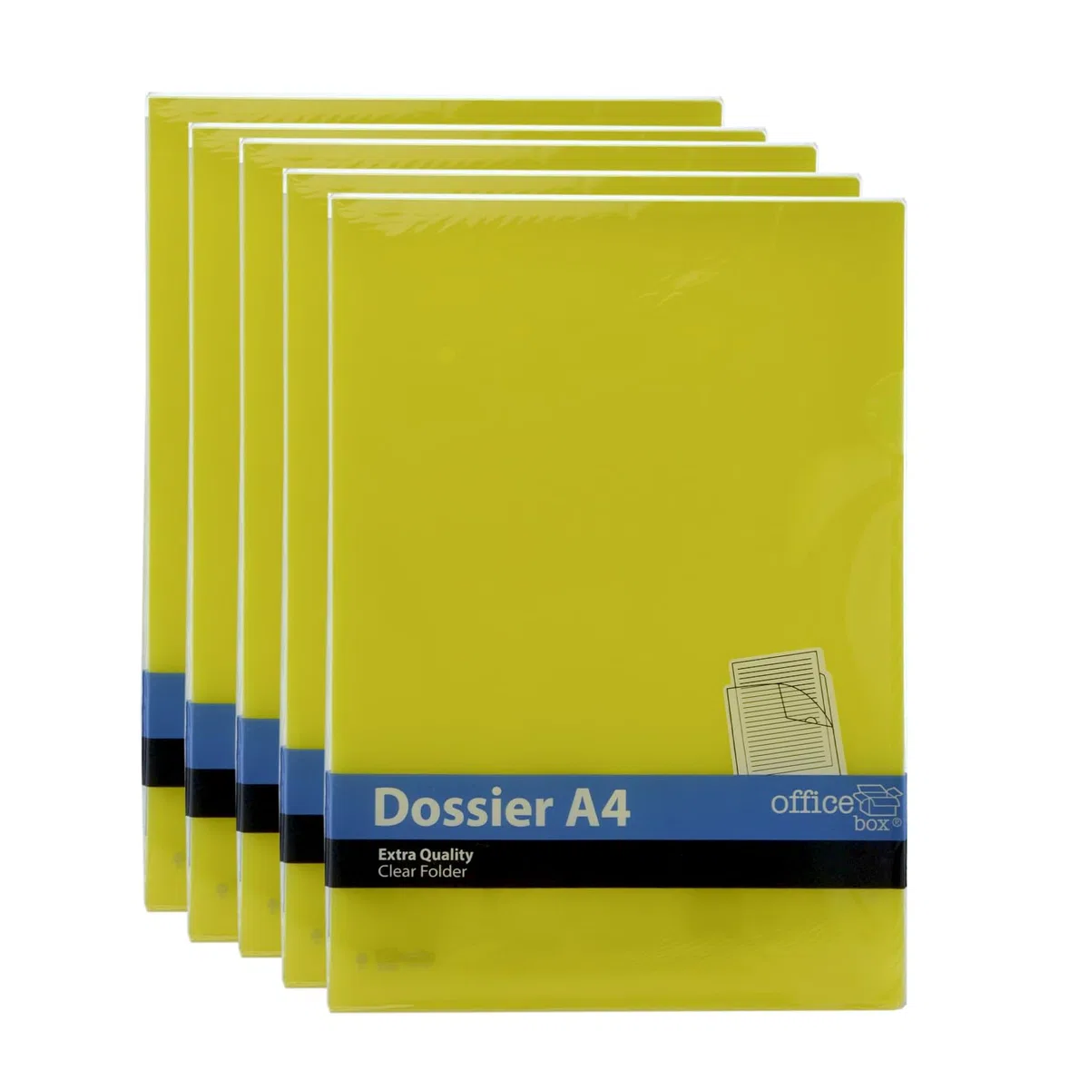 Pack Dossier Classic - Fabricado en Polipropileno 100% Reciclable - Con Uñero superior - Tamaños A4 en 5 Colores y A3 transparente by Office Box (50 Ud. Amarillo)