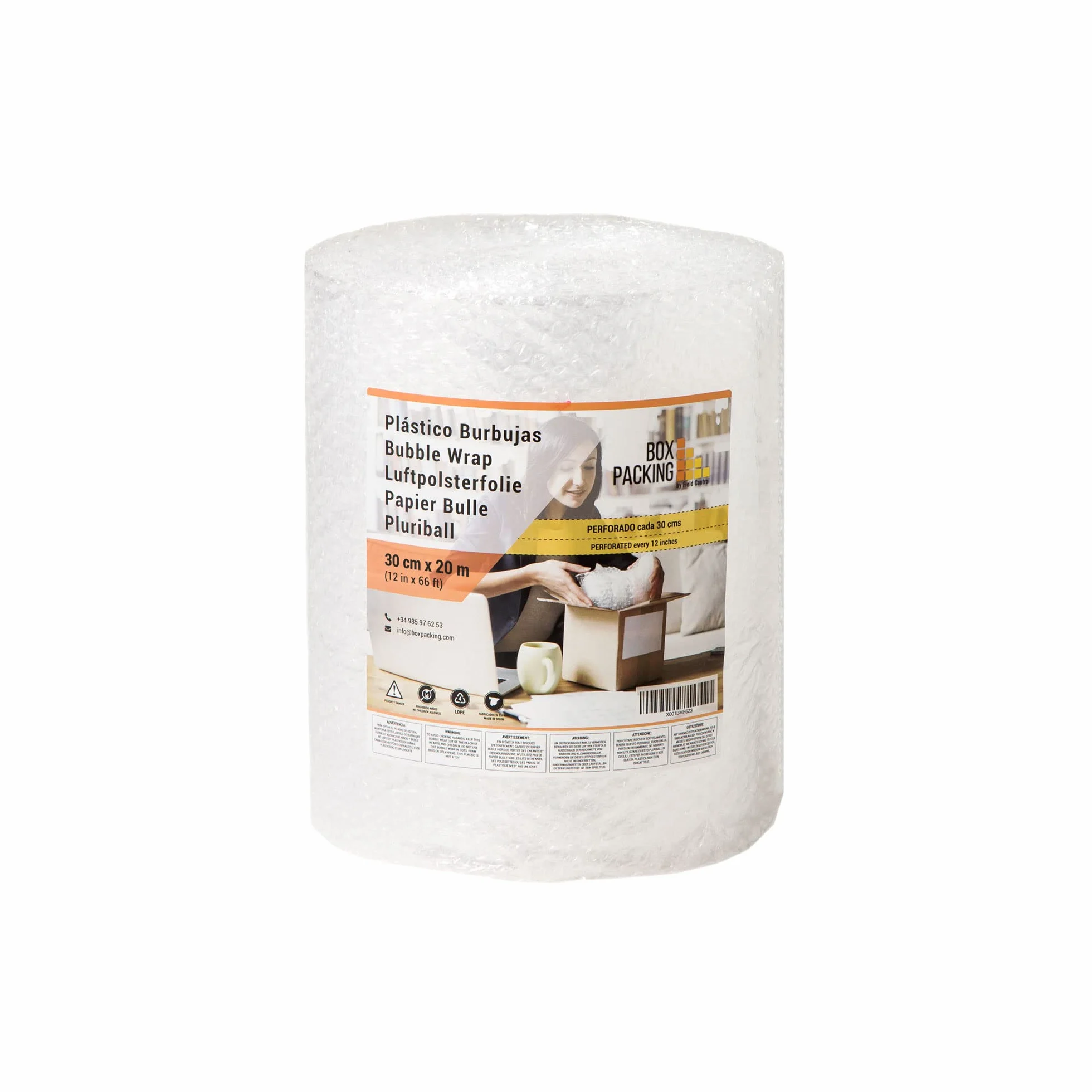 BOXPACKING | Papel Burbujas Embalaje Mudanza | Plástico Burbujas | 30 cm x 20 m Pre-cortado | Rollo burbujas Embalaje | Bubble Wrap | Protección de objetos frágiles para envíos y mudanza