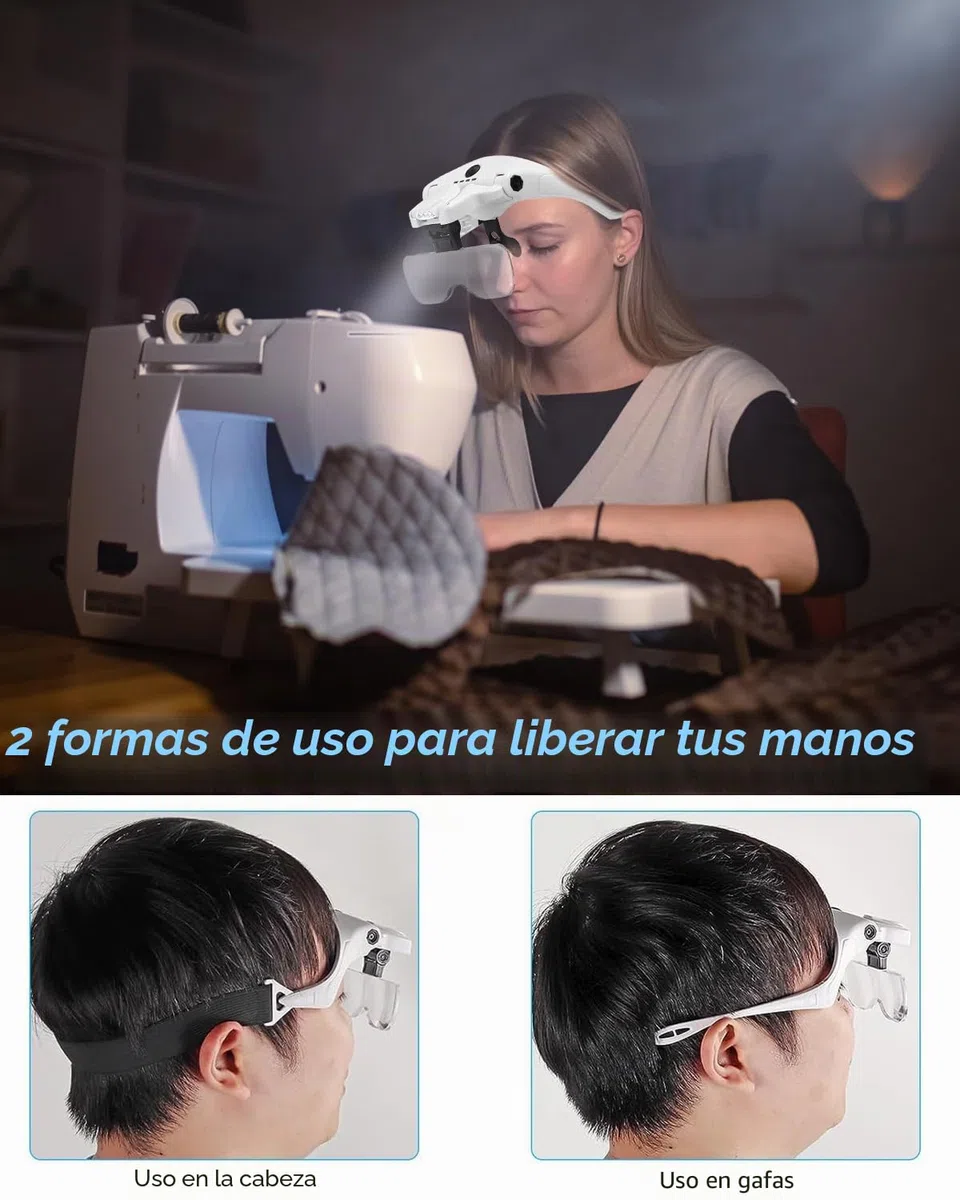 PERMUST Gafas de lupa con luz, gafas de aumento, carga USB con 4 luces LED y 2 lupas de brillo ajustables para usuarios de gafas, lupa para la cabeza, 5 lentes 1,0 x 1,5 x 2,0 x 2,5 x, 3,5 x v