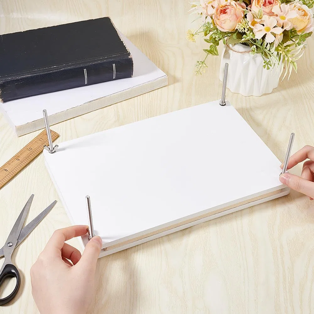 UNICRAFTALE Prensa de libros portátil de bambú rectangular blanco, herramienta de encuadernación de libros, prensa de papel de encuadernación de madera para encuadernación de libros, prensa de papel