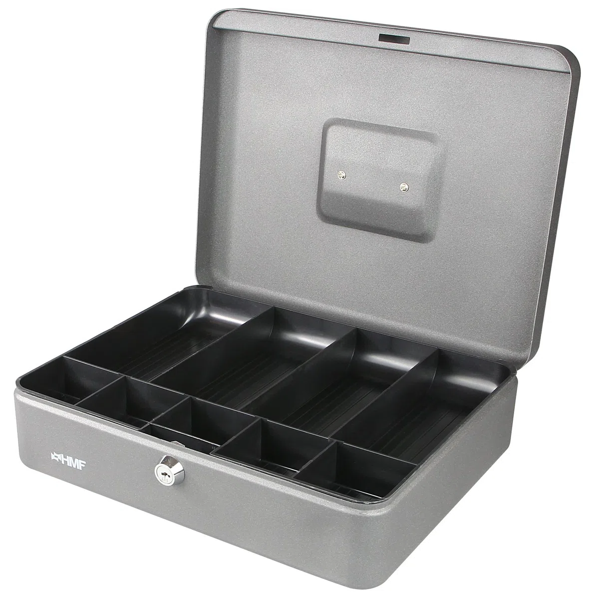 HMF 10019-09 Caja de caudales con compartimientos para monedas y billetes 30 x 24 x 9 cm, plata