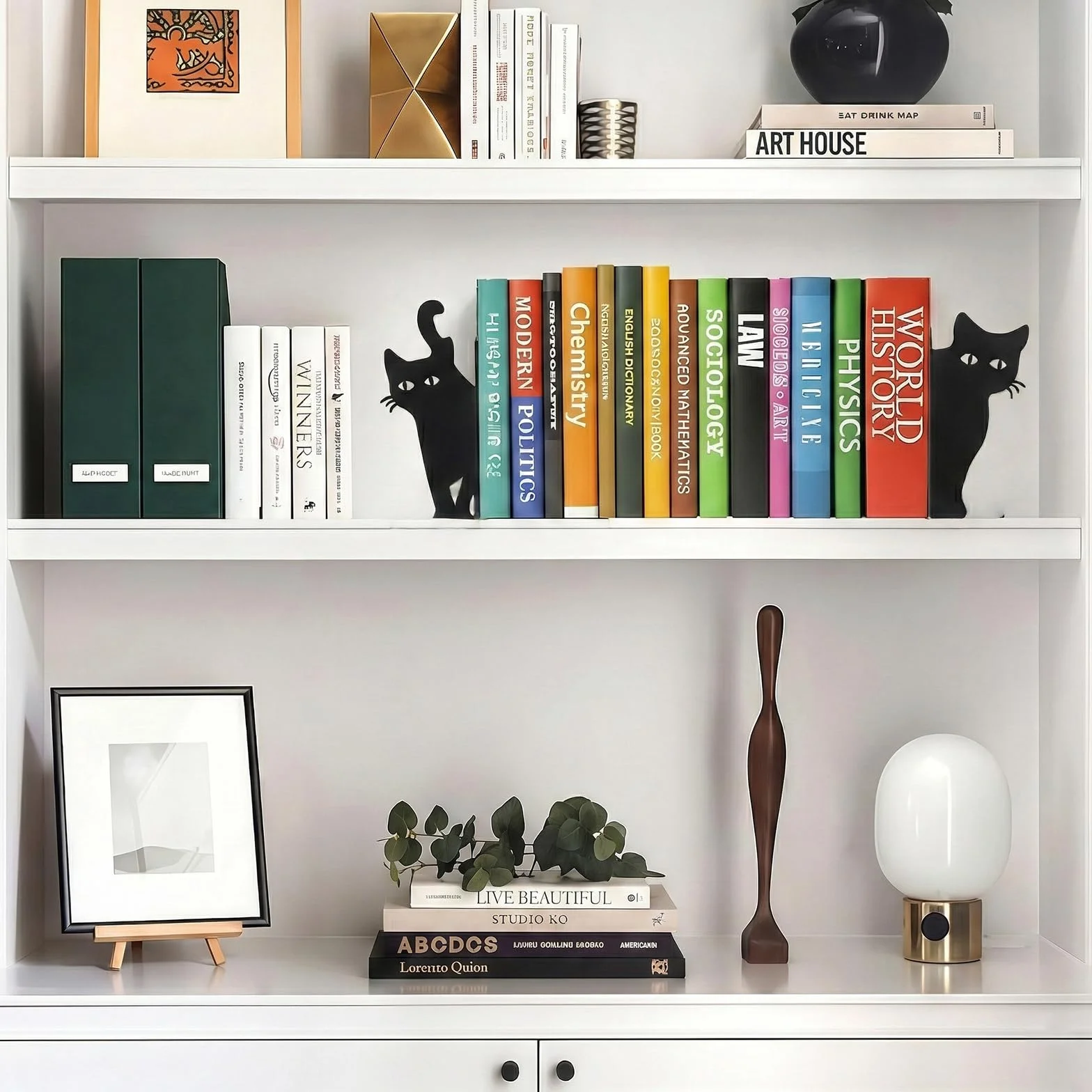 Spähende Katze Metal Metálica Sujetalibros Set 2 Estilos Decorativos para Estantes Oficina