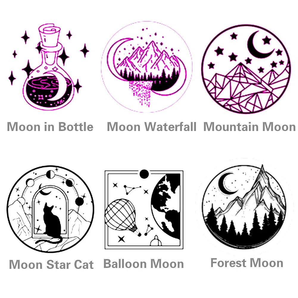 Juego de sellos de cera para gato luna, anbose, incluye 6 sellos de cera con estrella de la luna, sellos de cera de montaña, sellos de cobre + 1 mechón de madera, kit de sello de cera de sellado para