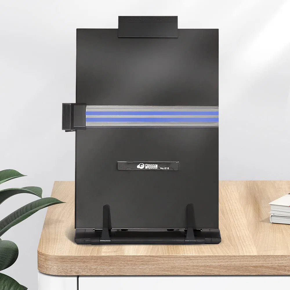 Soporte para documentos de escritorio con 7 posiciones ajustables, organizador de archivos de metal negro para escribir discurso, lectura de discursos, cartas, libros de música, tabletas, oficina, con