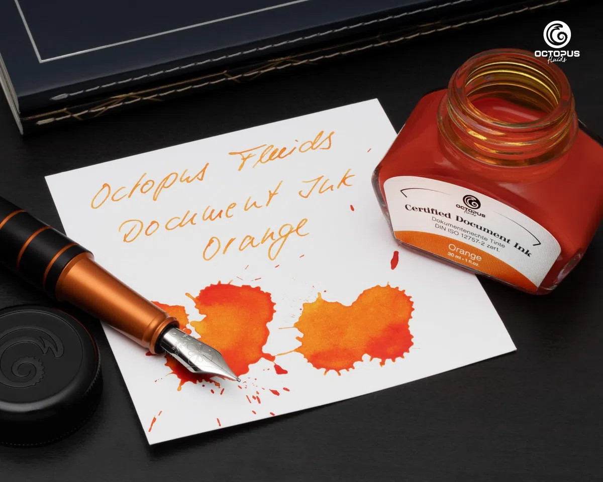 Tinta para Documentos Octopus Fluids Naranja, Tinta Indeleble, Certificada según DIN ISO 12757-2, Naranja, 30 ml