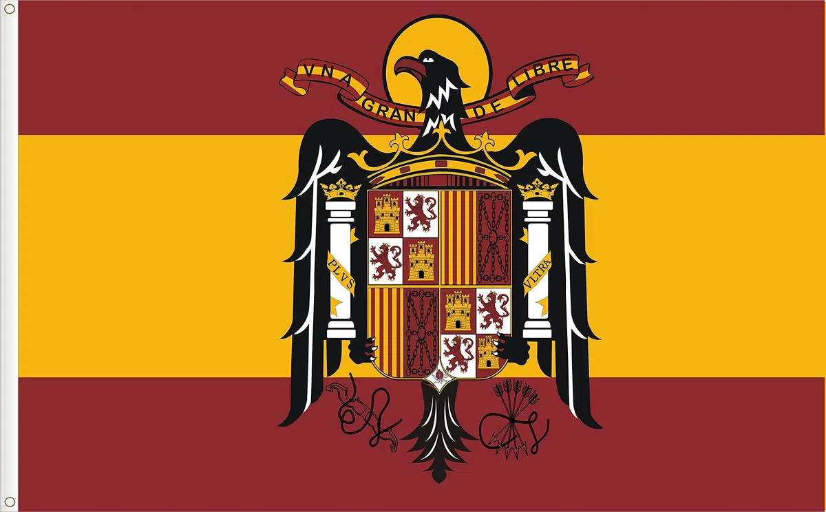 BANDERA DE ESPAÑA REGIMEN FRANCO 1939-1975. CALIDAD RASO PREMIUM 110 GR. TAMAÑO 150X90 CM