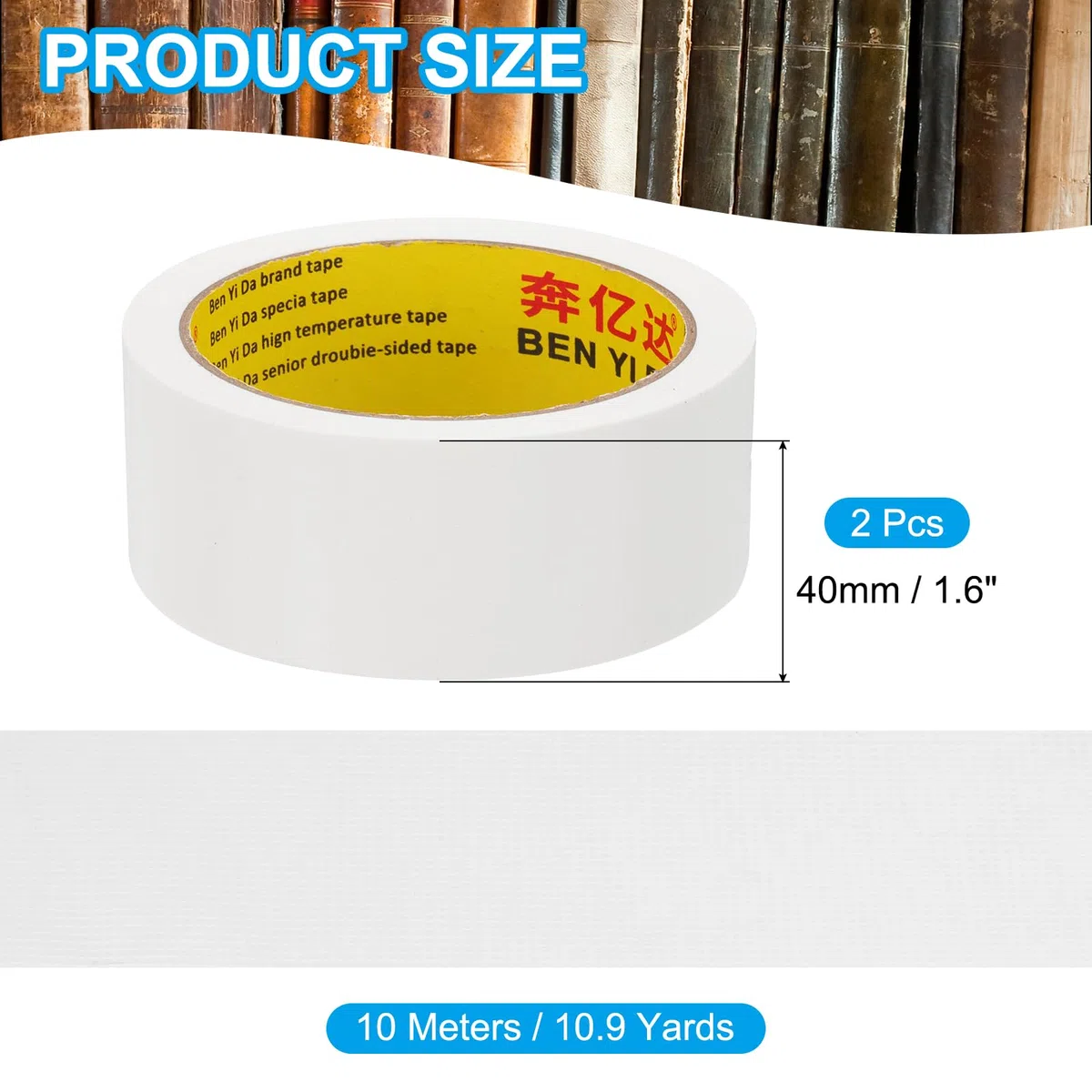 PATIKIL Cinta de encuadernación 1.6"x0.01", 22 yardas totales (2 rollos), cinta de tela autoadhesiva para reparar libros antiguos, color blanco