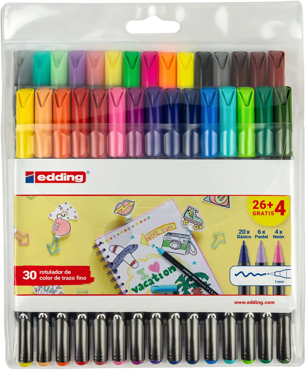 Edding 4-1200-30 - Pack Rotuladores 1200 26+4 - Colores Clasicos/Neon/Pastel
