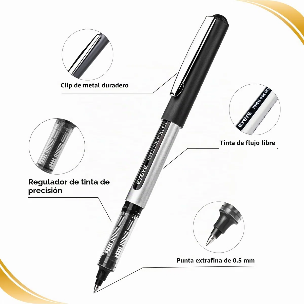 EYEYE Boligrafo Tinta Líquida Negro, 25pcs Boligrafos Roller de Tinta Líquida, Secado Rápido para Escribir, Escritura Suave para Oficina, Hogar, Empresa, Escuela Punta Fina 0.5 mm