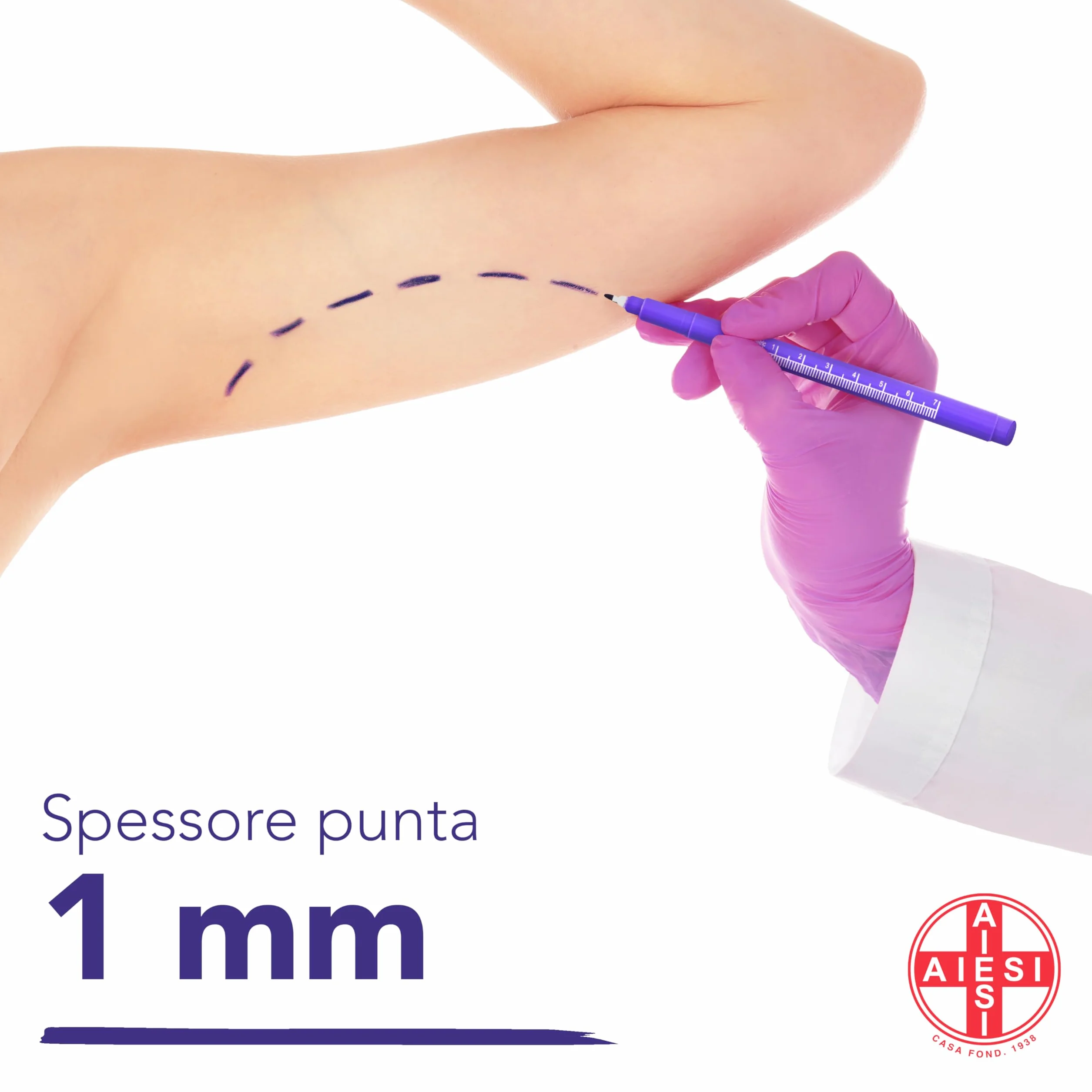 AIESI® Bolígrafo Dermográfico Estéril con punta estándar con regla HOSPIMARK (Paquete de 10 piezas)