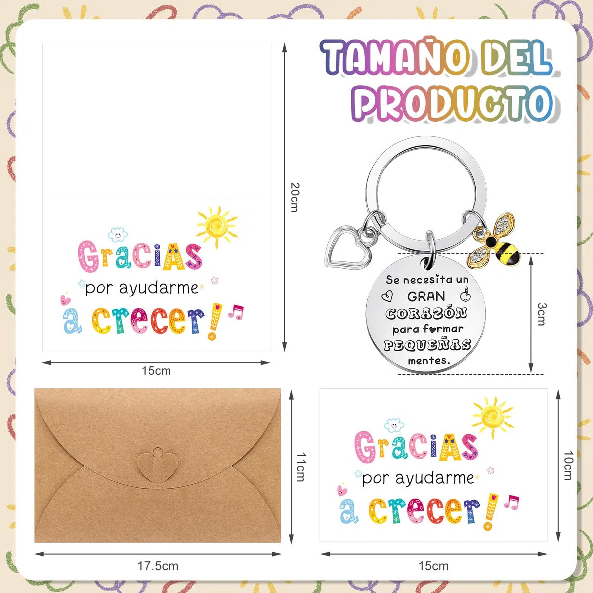 Weewooday Set de Regalo para Profesora 6 Llaveros Grabados de Abeja 6 Tarjetas de Felicitación de Gracias por Ayudarme a Crecer 6 Sobres para Maestros por el Día del Profesor Graduación Cumpleaños