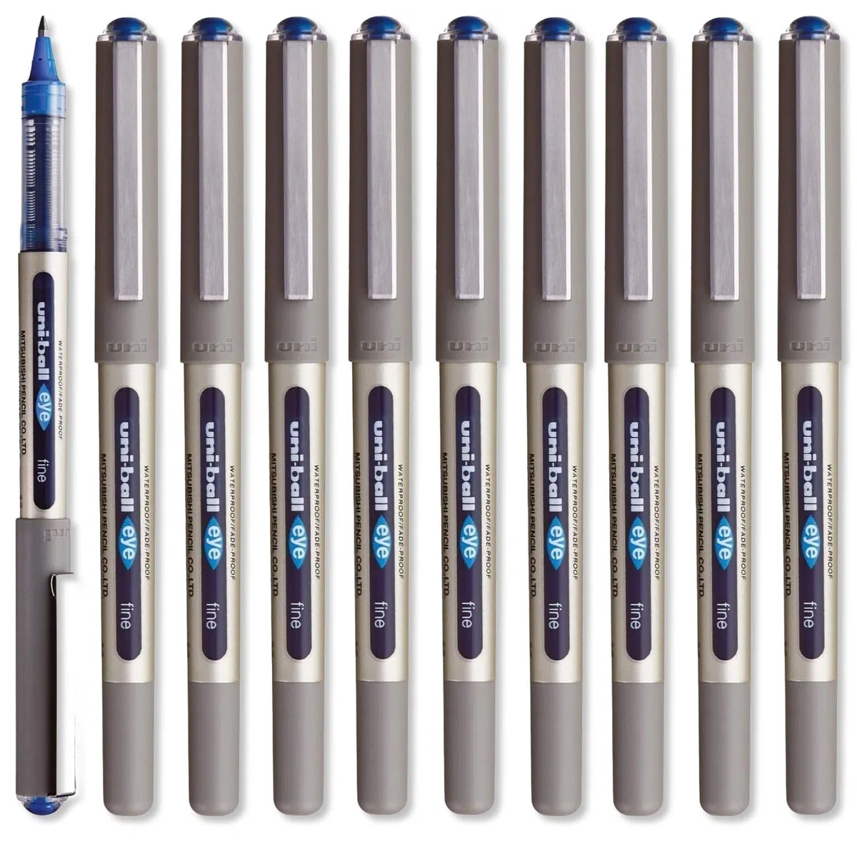 UNI-BALL - Uni Mitsubishi Pencil - 10 bolígrafos Uni-Ball Eye Fine UB-157 - Bolígrafo de tinta líquida azul - Punta 0,7 mm - Escritura mediana