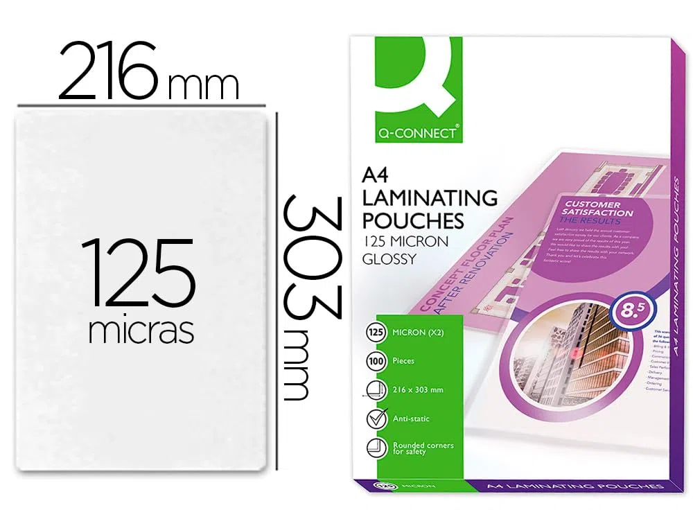 Q-Connect Kf04116 Mug A4, 303 X 216 Mm Caja De 100 Bolsas De Plastificar