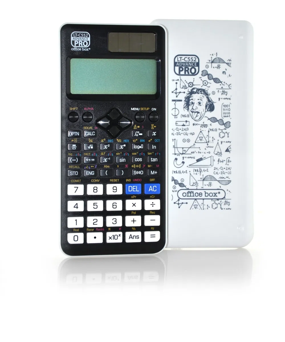 Calculadora científica de 552 Funciones, Doble alimentación por batería Solar y de botón, 4 líneas, Pantalla de 10 + 2 dígitos, con Cubierta Protectora Impresa con Einstein