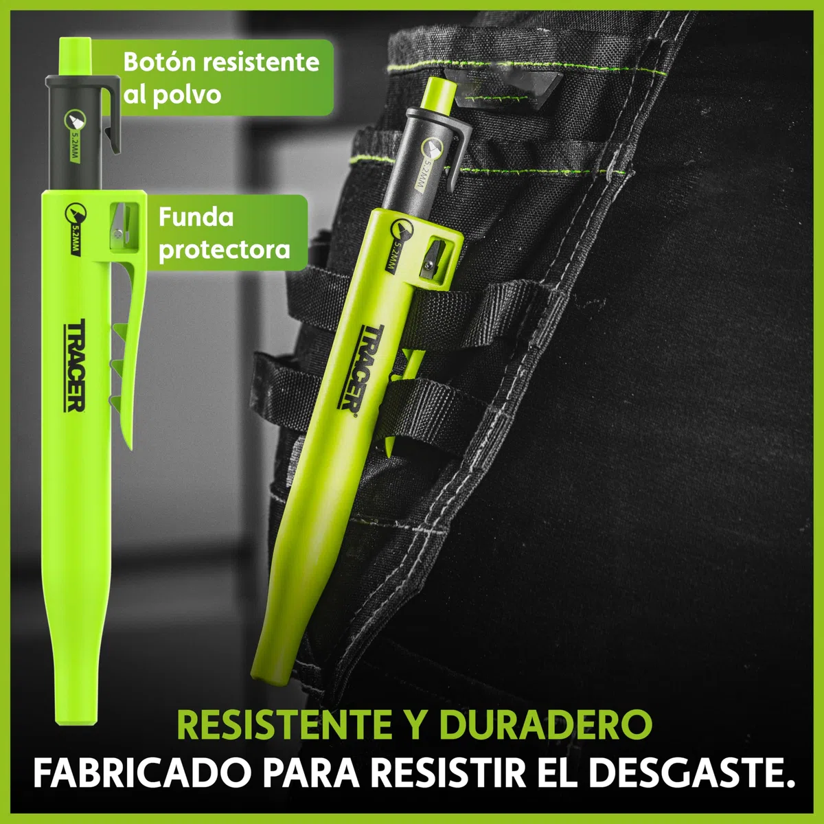Tracer Tough Pencil - Lápiz de carpintero resistente con funda para sitio, mina de 5,2 mm de dureza y alta visibilidad. Lápiz de trabajo para constructores, carpinteros y marcas de construcción