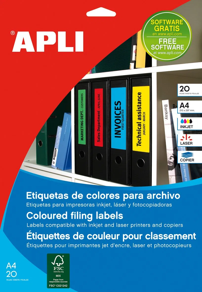 APLI 1375 - Etiquetas azules para archivo 190,0 x 61,0 mm 20 hojas