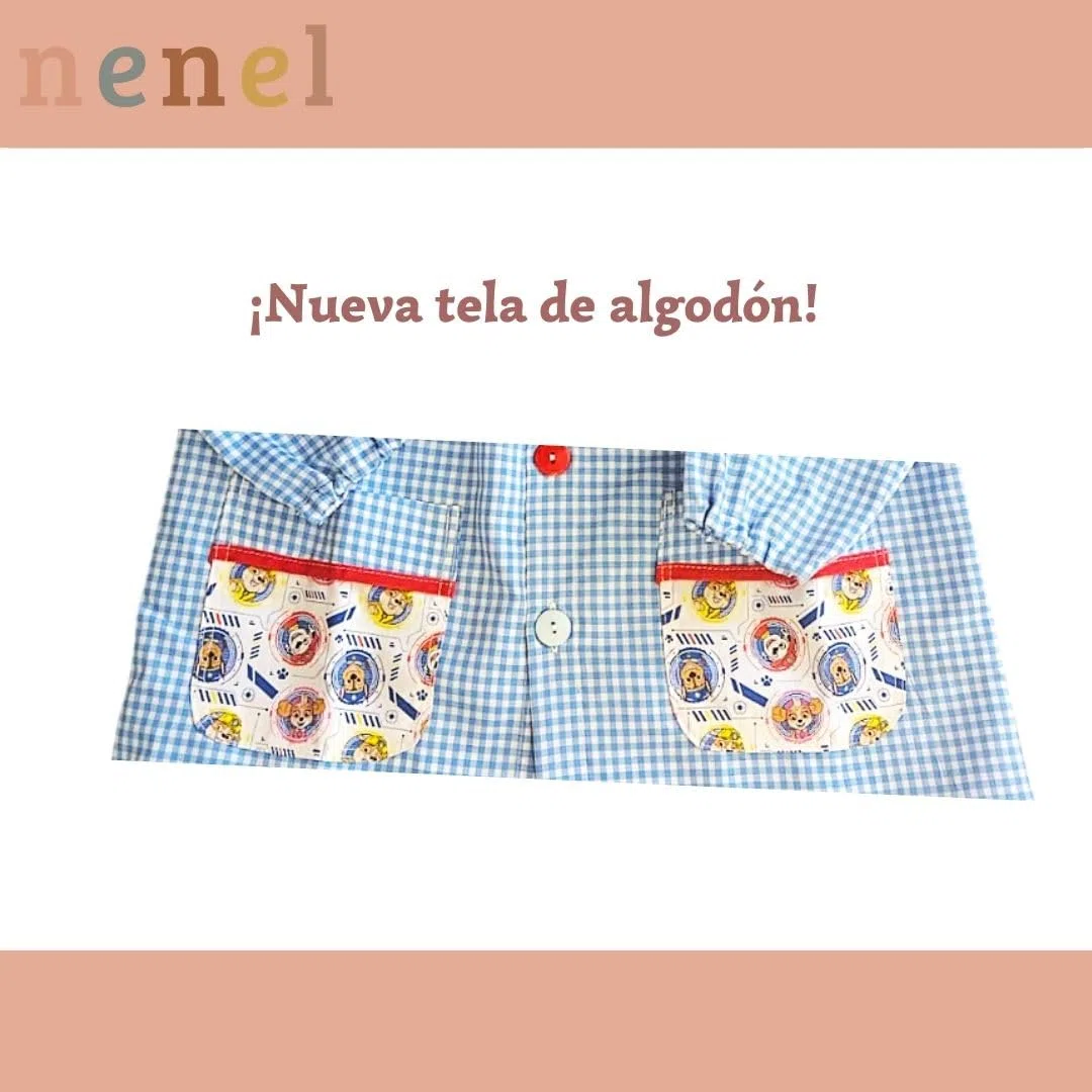 Nenel Bata Escolar Personalizada - Babi escolar infantil con Nombre Bordado – Mandilón personalizado para Niños – Modelo patrulla Canina