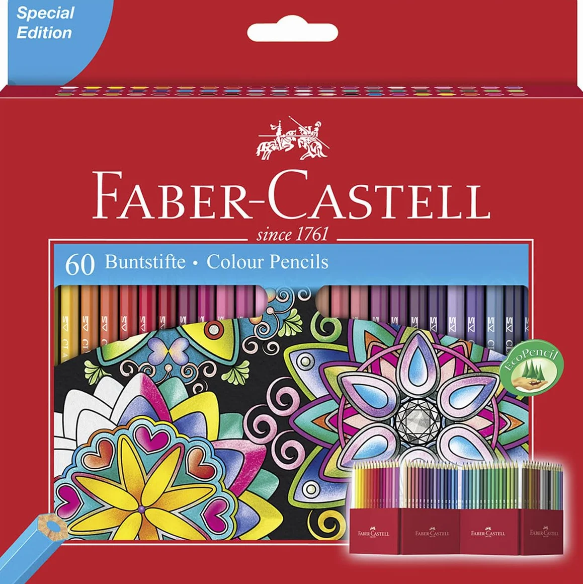 FABER-CASTELL 111260 - Set de lápices de colores Castle, 60 piezas, hexagonales, resistentes a la rotura, para niños y adultos