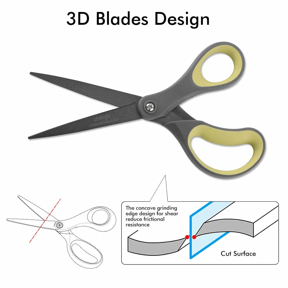 LIVINGO Paquete de 2 tijeras antiadherentes de titanio de 8 pulgadas, agarre cómodo profesional, multiusos, tijeras rectas para manualidades, cinta, papel, cartón