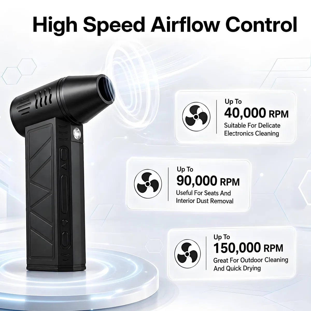 Soplador de polvo eléctrico, 150000 rpm, altura de velocidad, mini 2 en 1 con batería de 5200 mAh, juego de limpieza para teclado, ordenador, luz LED, coche, hogar, sofá, etc