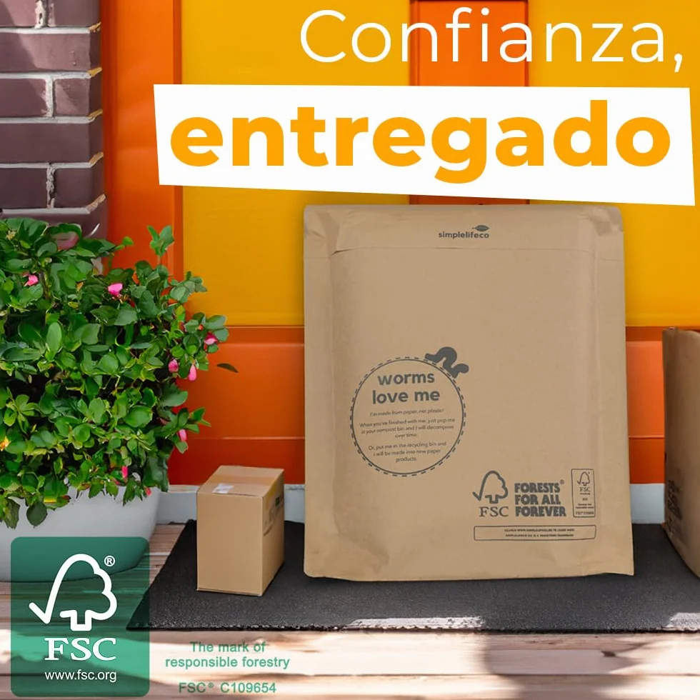 Sobres de Envío de Papel Biodegradables y Compostables 36x43.5 cm con Fuelle Inferior Paquete 25
