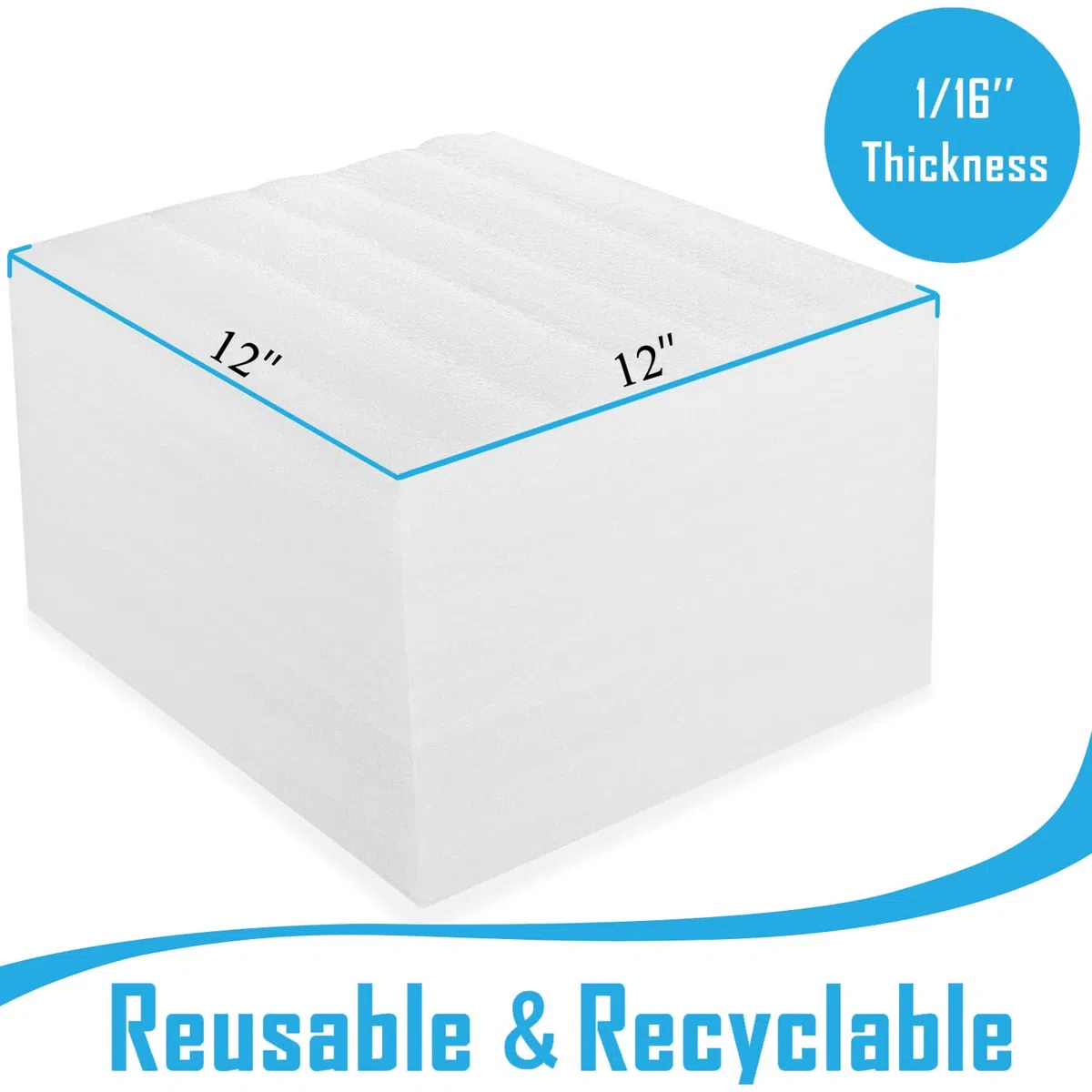 Vendas de espuma, DAT 12 x 12 pulgadas, 1/16 pulgadas de grosor, hojas de espuma de amortiguación, suministros móviles para almacenamiento y envío, 100 unidades